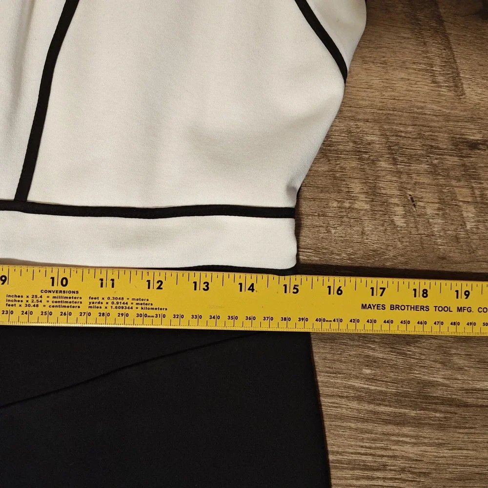 White House Black Market Sheath Dress Women 8 Black Ecru Piped Graphic Sleeveles